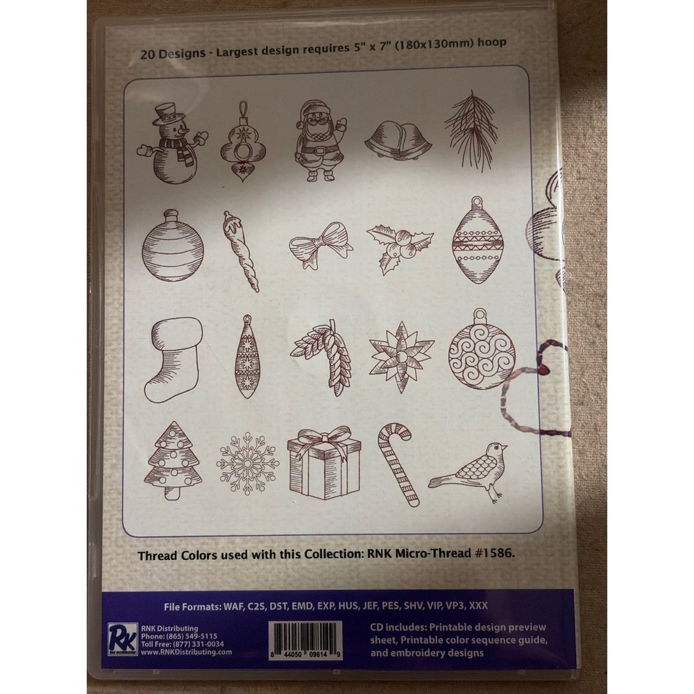 RNK Micro Thread Christmas Collection 2 Machine Embroidery Designs 20 Designs CD - Picture 2 of 4